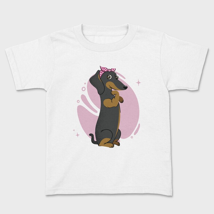Dachshund Dog Pink Bow Dachsund Riveter Girl, Tricou Copii
