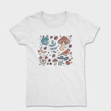 Forest Elements Mushroom Bird Frog, Tricou Femei