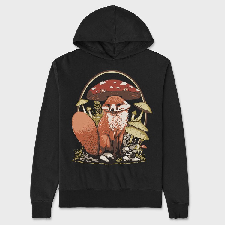 Fox And Mushrooms Cottagecore, Hanorac Oversize Barbati (Unisex)