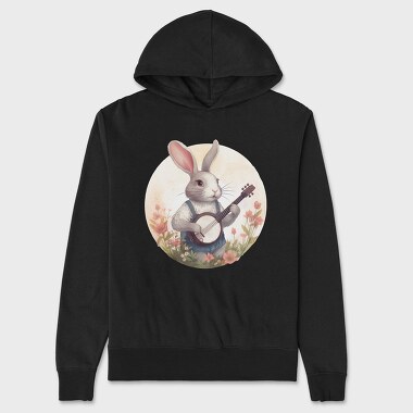 Bunny Playing Banjo Cottagecore, Hanorac Oversize Barbati (Unisex)
