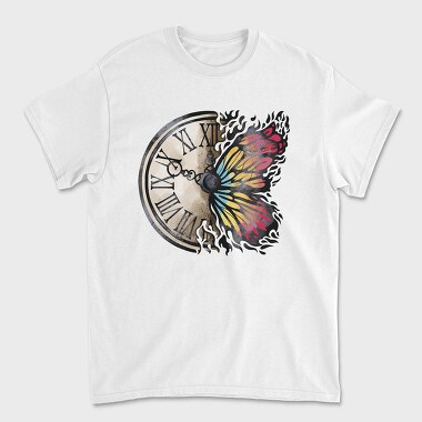 Butterfly And Vintage Clock, Tricou Barbati (Unisex)