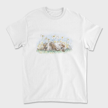 Dog On Flower Field Lying, Tricou Barbati (Unisex)