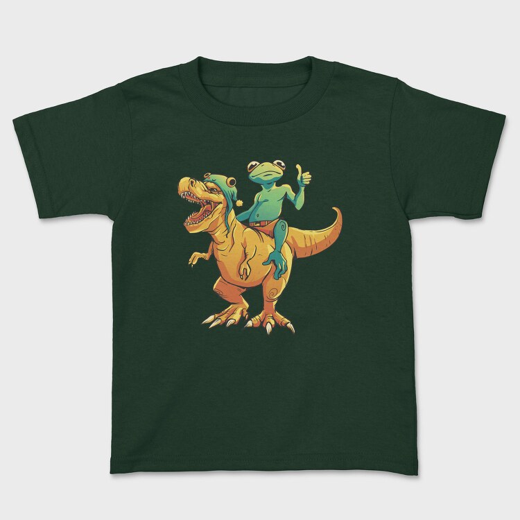 Frog Riding A T Rex Dino Trex, Tricou Copii