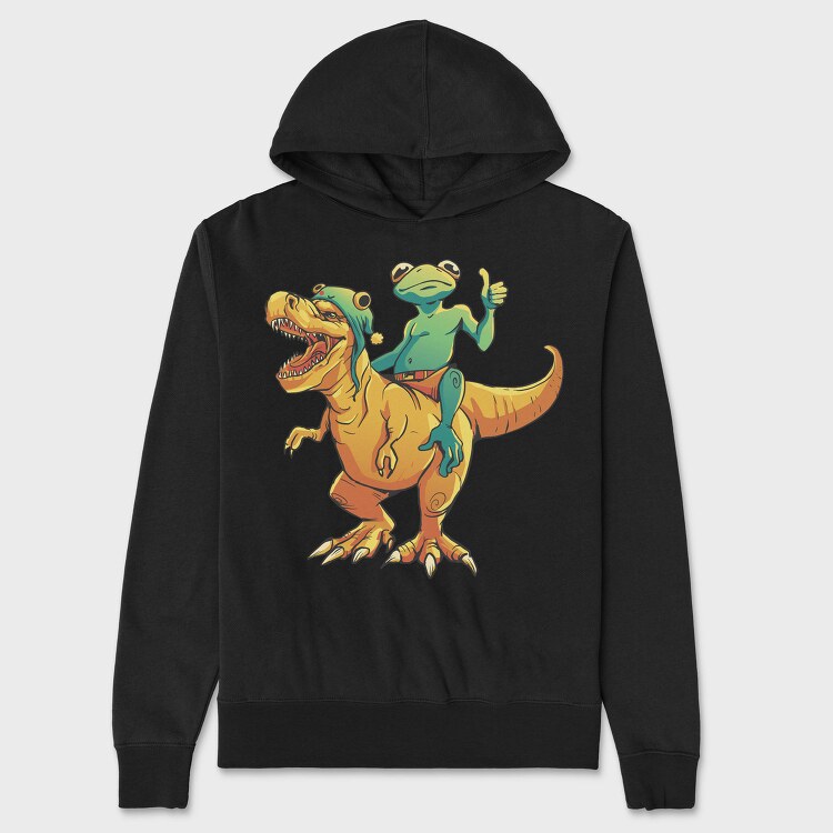 Frog Riding A T Rex Dino Trex, Hanorac Oversize Barbati (Unisex)