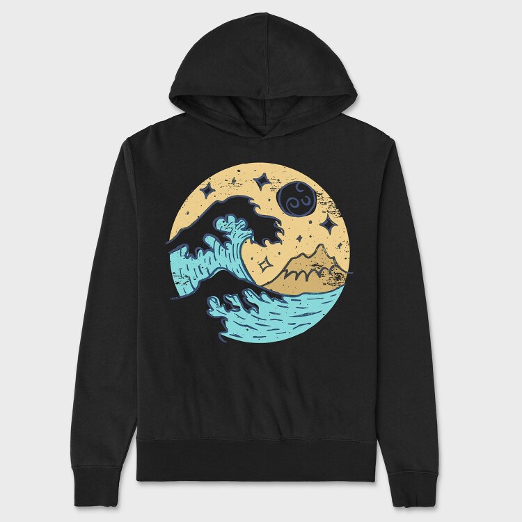 Illustrated Waves And Beach 05, Hanorac Oversize Barbati (Unisex)