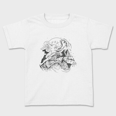 Elephant And Wave Hand Drawn Ukiyo, Tricou Copii