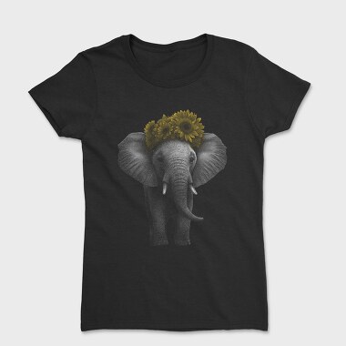 Elephant With Sunflowers Cute, Tricou Femei