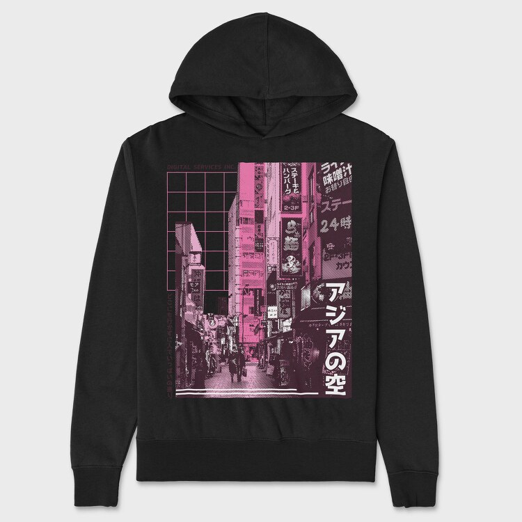 Japanese City Photographic Asian Street, Hanorac Oversize Barbati (Unisex)