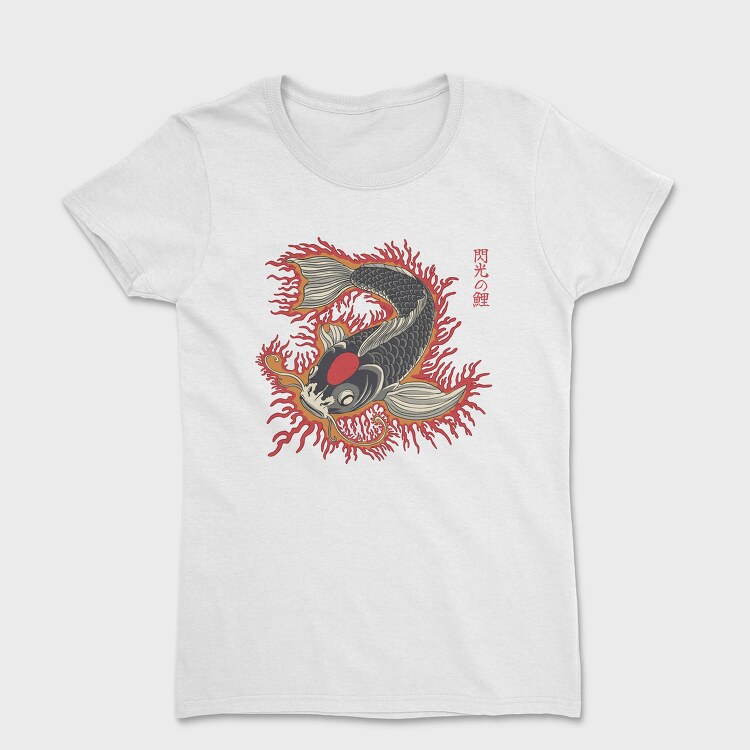 Japanese Koi Flames Fire Traditional, Tricou Femei