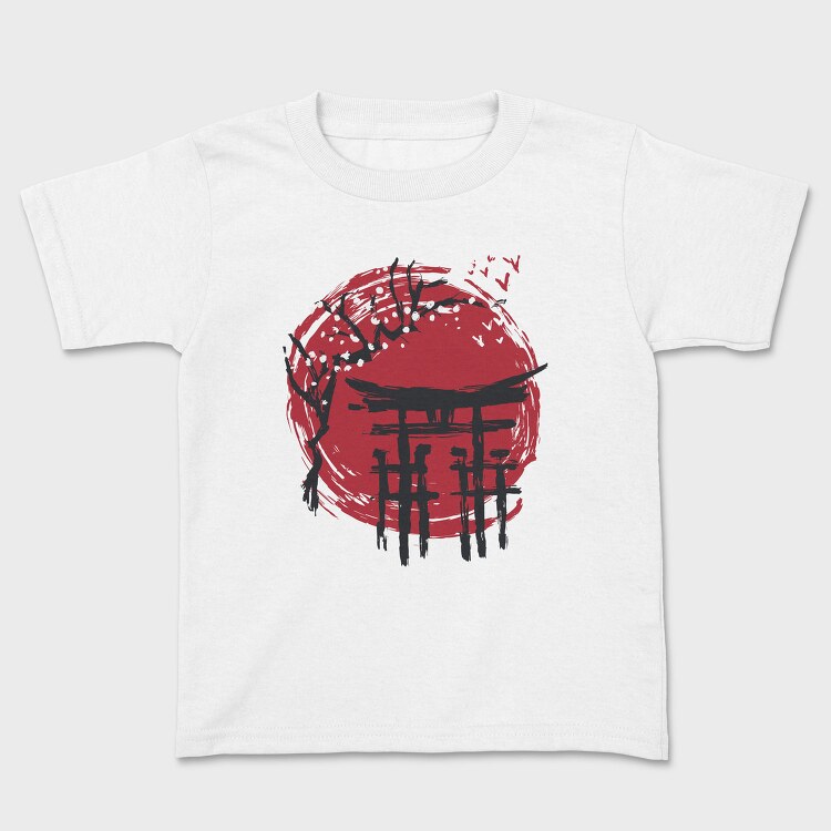 Japanese Temple Arch Ink With Tree, Tricou Copii