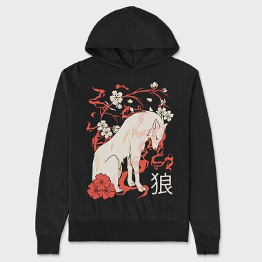 Japanese Wolf Floral, Hanorac Oversize Barbati (Unisex)