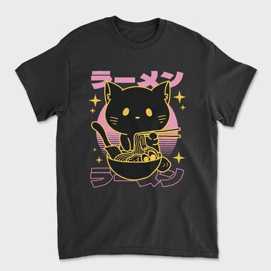 Cat Eating Ramen Food Retro, Tricou Barbati (Unisex)