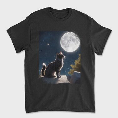 Cat Gazing At The Moon, Tricou Barbati (Unisex)