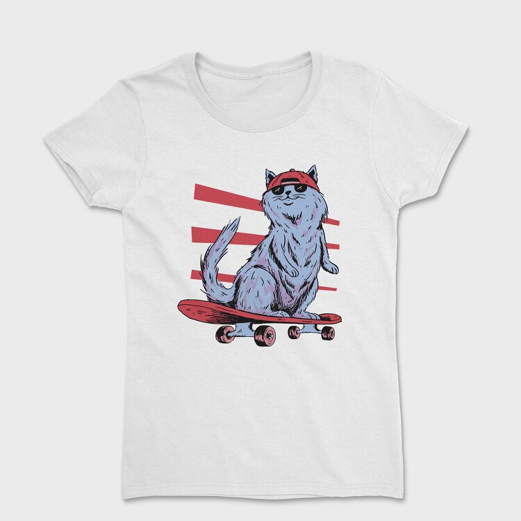 Cat In Skateboard Skate, Tricou Femei