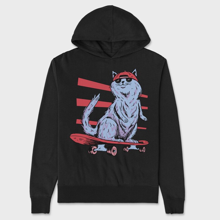 Cat In Skateboard Skate, Hanorac Oversize Barbati (Unisex)