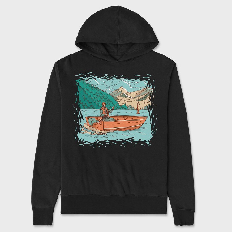 Fisherman In Boat, Hanorac Oversize Barbati (Unisex)
