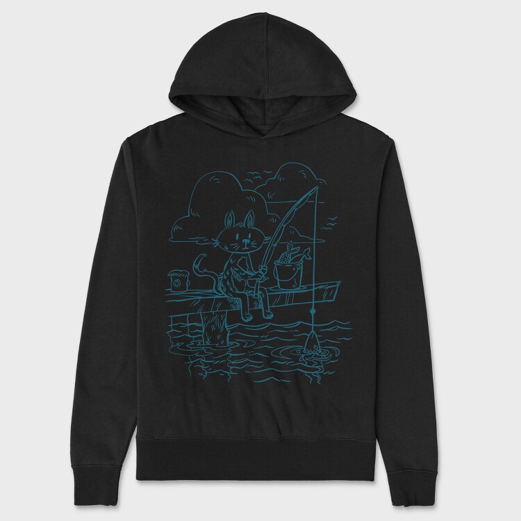 Fishing Cat Doodle, Hanorac Oversize Barbati (Unisex)
