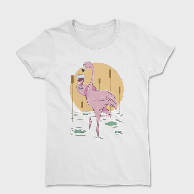 Flamingo Drinking Wine Cool, Tricou Femei