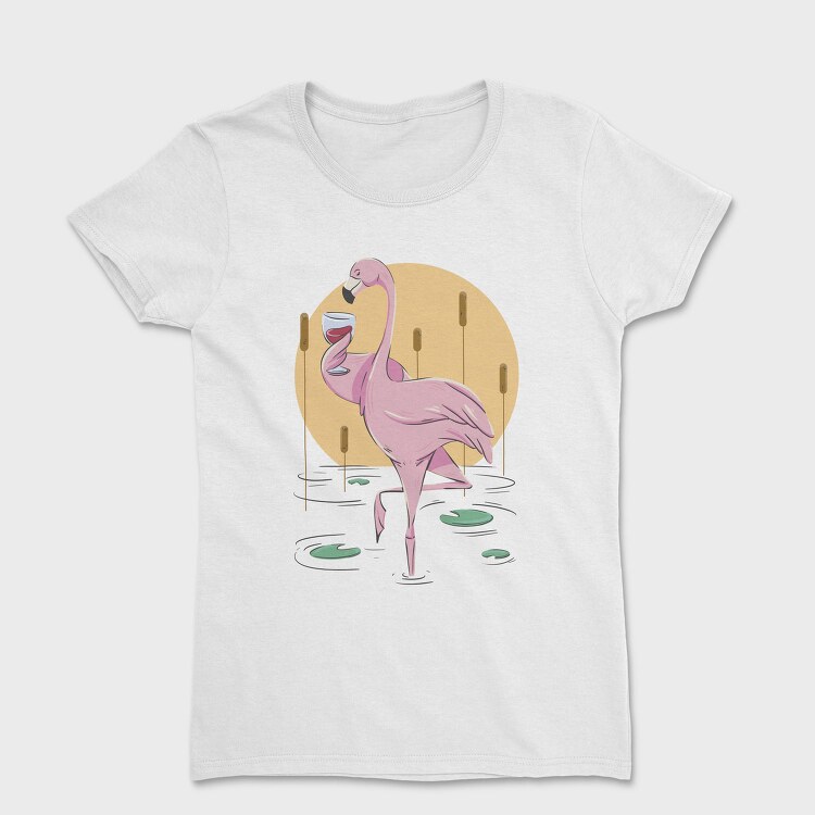 Flamingo Drinking Wine Cool, Tricou Femei