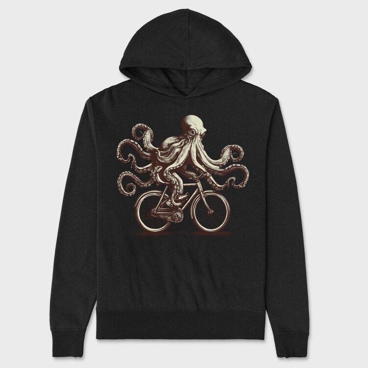Octopus On Bicycle Ride, Hanorac Oversize Barbati (Unisex)