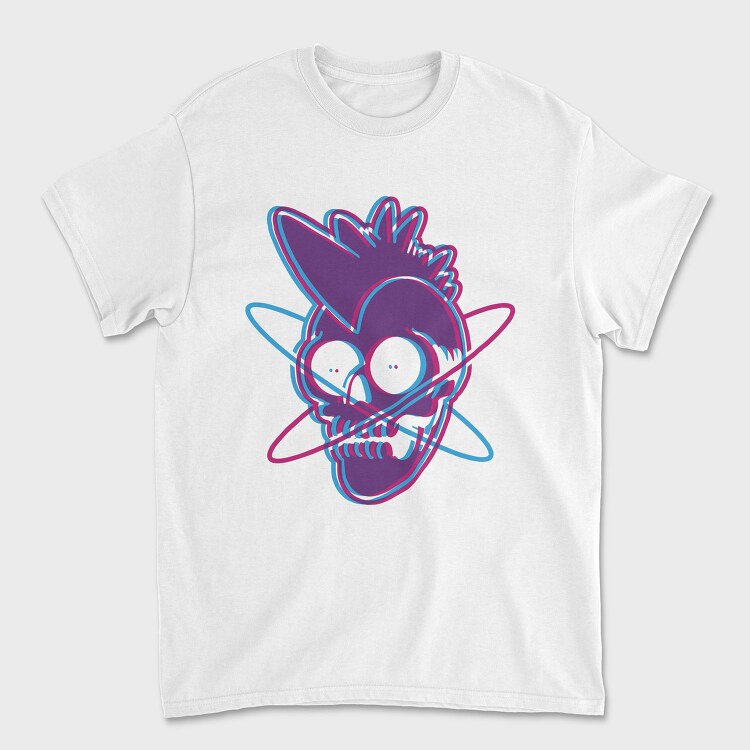 Distorted Punk Sull Cyan Magenta Skull, Tricou Barbati (Unisex)