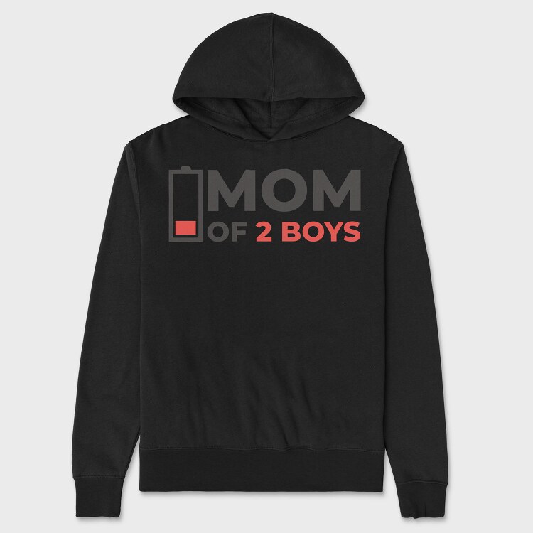 Funny Mom Quote Low Battery Mom Of 2 Boys, Hanorac Oversize Barbati (Unisex)