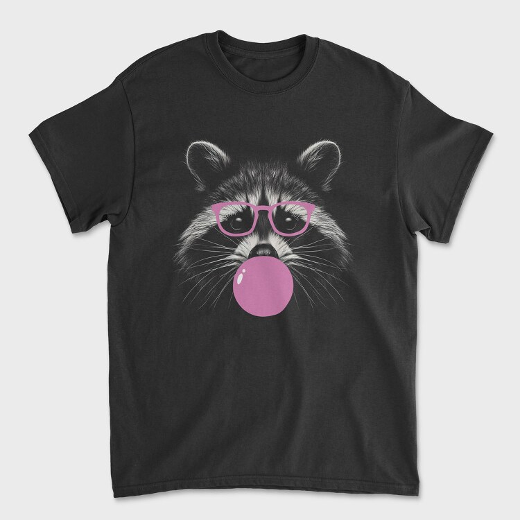 Funny Raccoon With Bubblegum And Glasses, Tricou Barbati (Unisex)