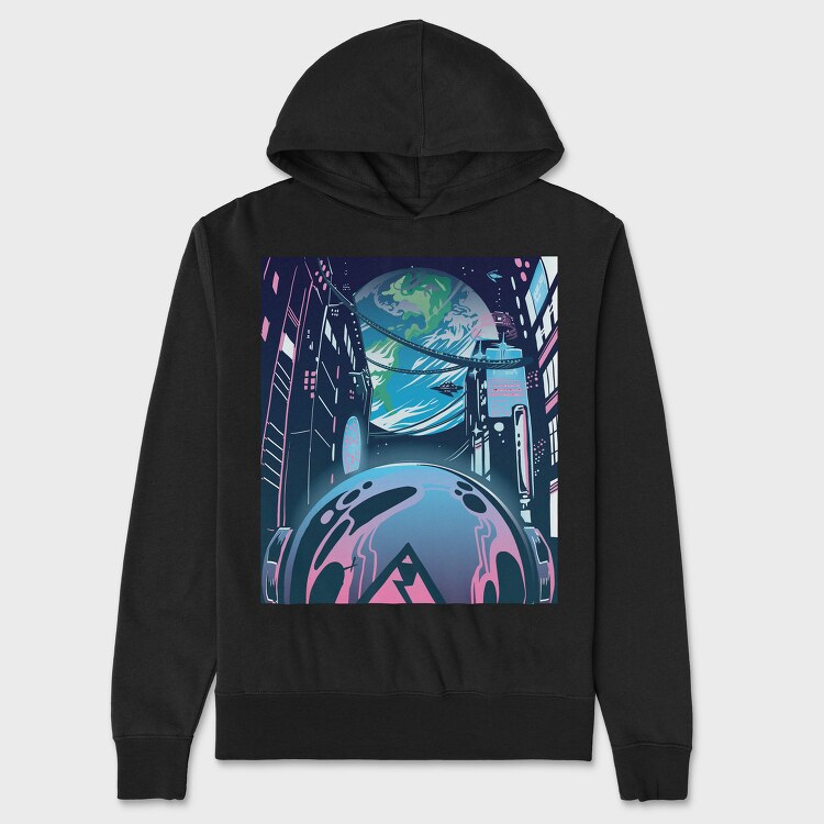 Futuristic City Neon Cyberpunk, Hanorac Oversize Barbati (Unisex)