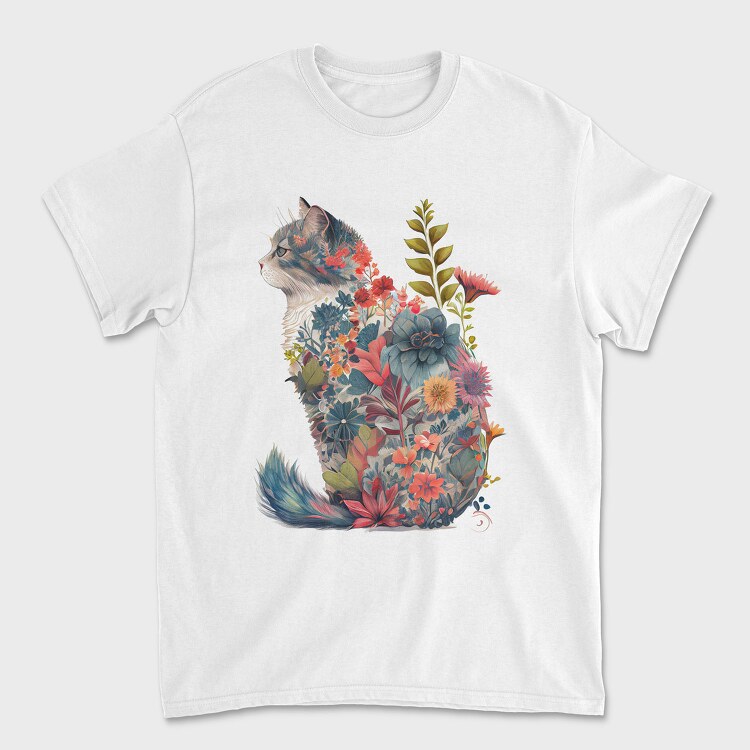 Floral Cat Silhouette Flower, Tricou Barbati (Unisex)