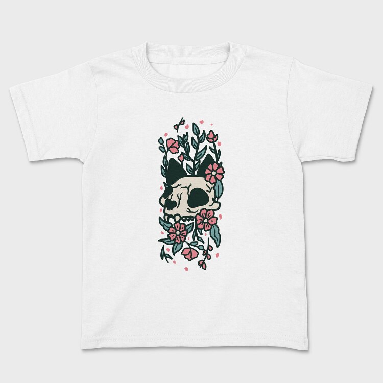 Floral Cat Skull Flowers, Tricou Copii