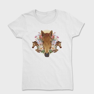 Floral Horses Collage Geometry, Tricou Femei