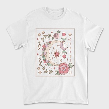 Floral Ornamental Moon Decoration, Tricou Barbati (Unisex)