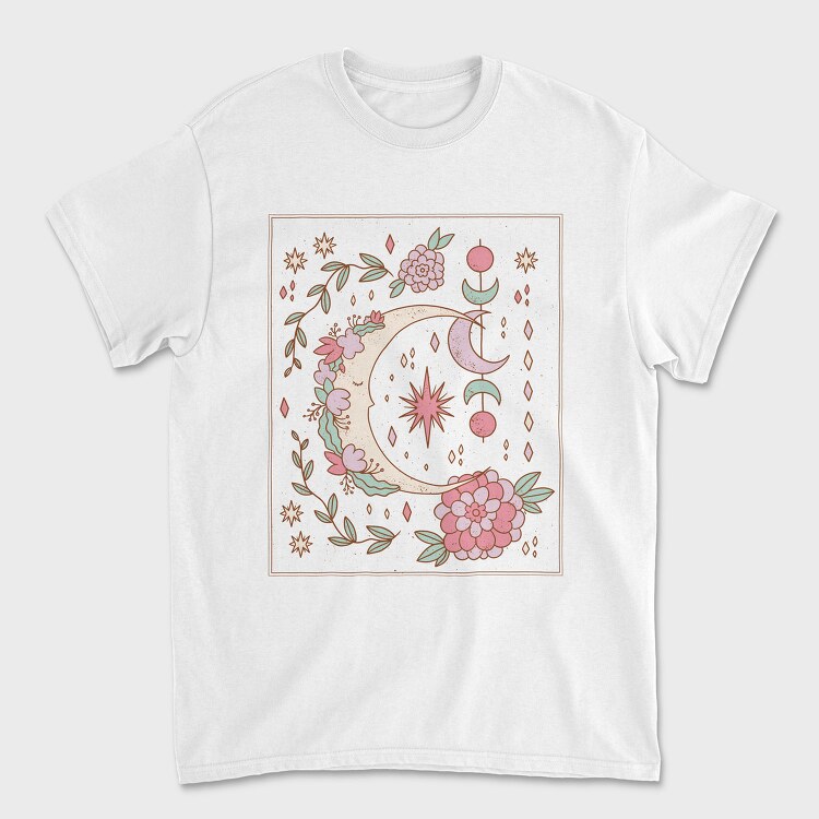 Floral Ornamental Moon Decoration, Tricou Barbati (Unisex)