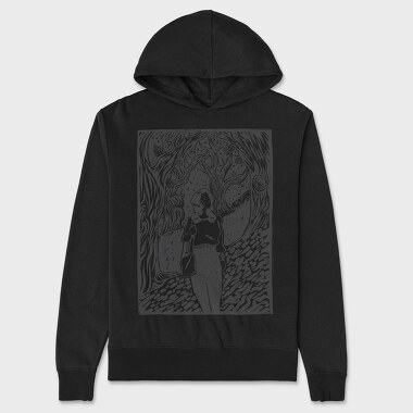 Girl Walking On Magical Forest Lino Art, Hanorac Oversize Barbati (Unisex)