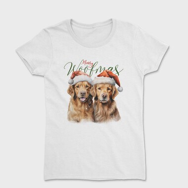 Golden Retrievers Christmas Throw Pillow Merry Woofmas, Tricou Femei