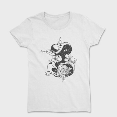 Snake And Flowers Tattoo, Tricou Femei