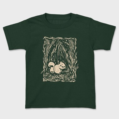 Squirrel Animal In Forest Lino Art, Tricou Copii