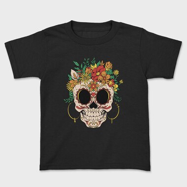 Sugar Skull And Flowers Traditional, Tricou Copii