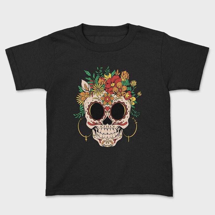 Sugar Skull And Flowers Traditional, Tricou Copii
