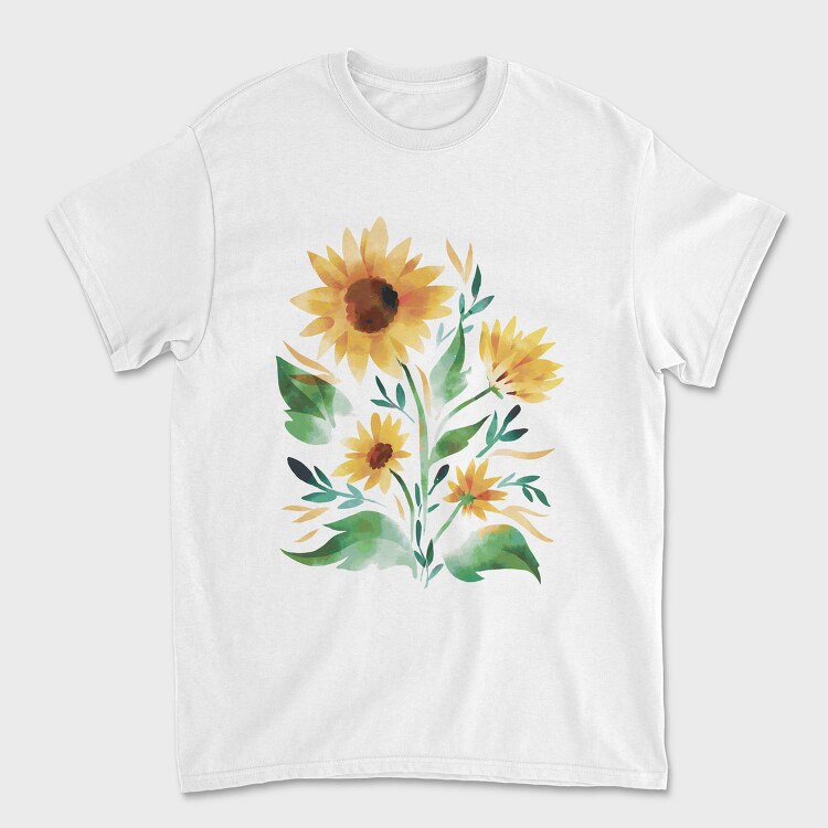 Sunflower Watercolor Flowers Leaves Tote, Tricou Barbati (Unisex)