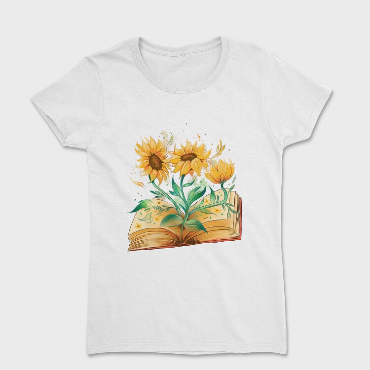 Sunflowers Coming Out Of Book Watercolor, Tricou Femei