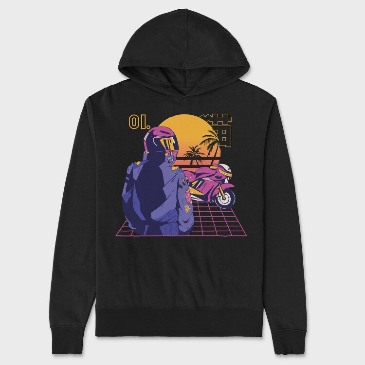 Synthwave Motorcyclist, Hanorac Oversize Barbati (Unisex)