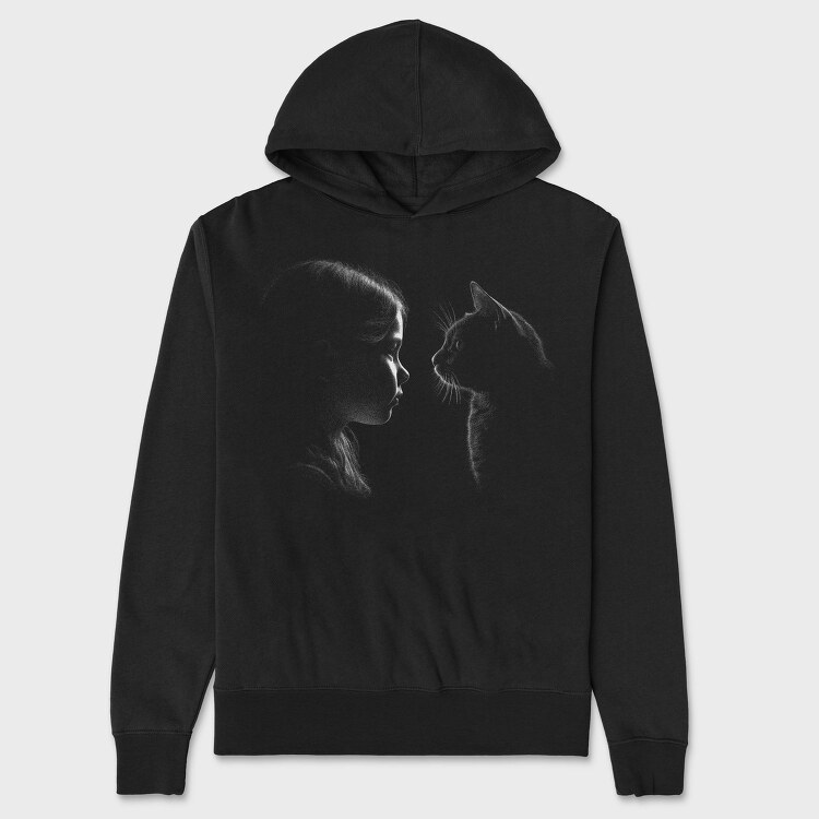 Girl And A Cat Silhouette, Hanorac Oversize Barbati (Unisex)