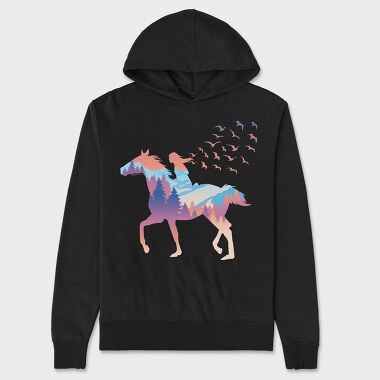 Girl And Horse Forest Winter Landscape, Hanorac Oversize Barbati (Unisex)