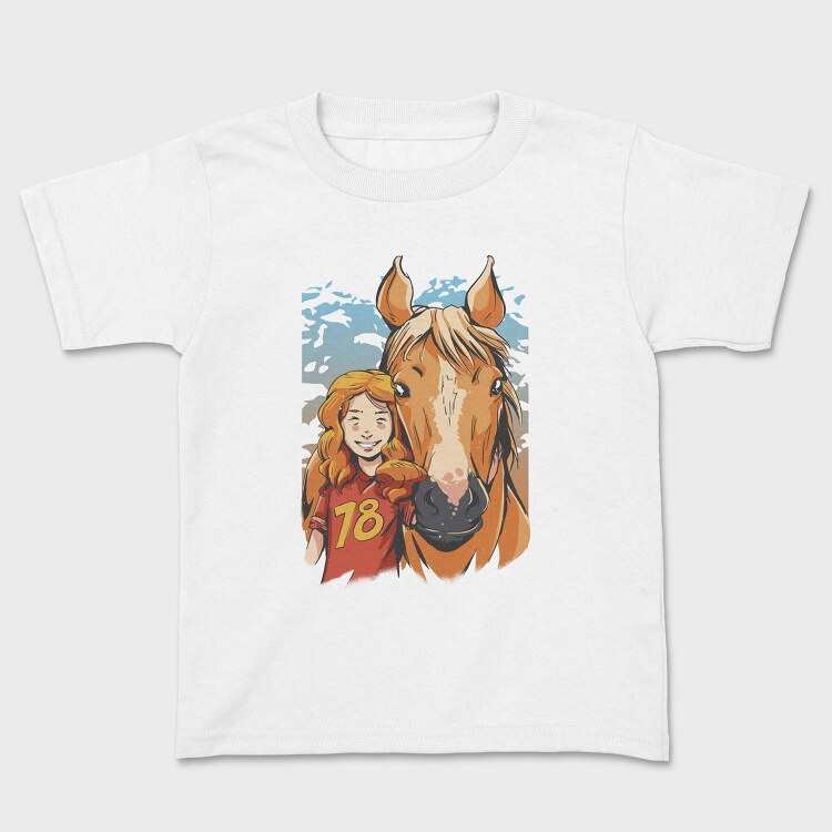 Girl And Horse Portrait Child Friend, Tricou Copii