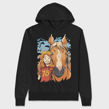 Girl And Horse Portrait Child Friend, Hanorac Oversize Barbati (Unisex)