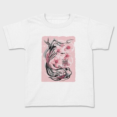 Koi Fish Animal Sakura Flowers, Tricou Copii