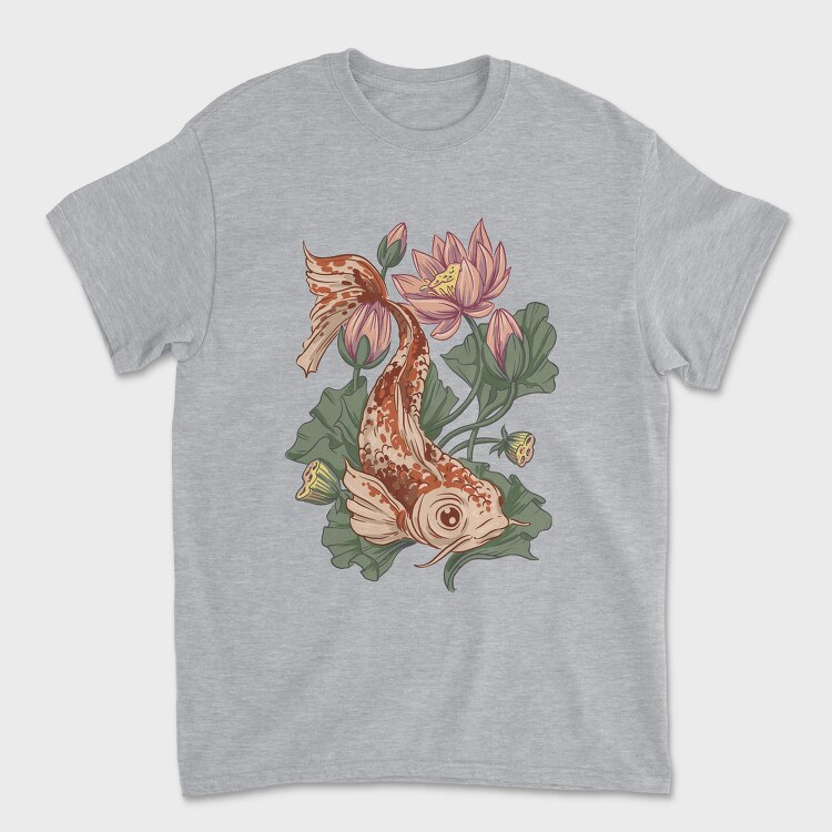 Koi Fish Lotus Illustration 04, Tricou Barbati (Unisex)
