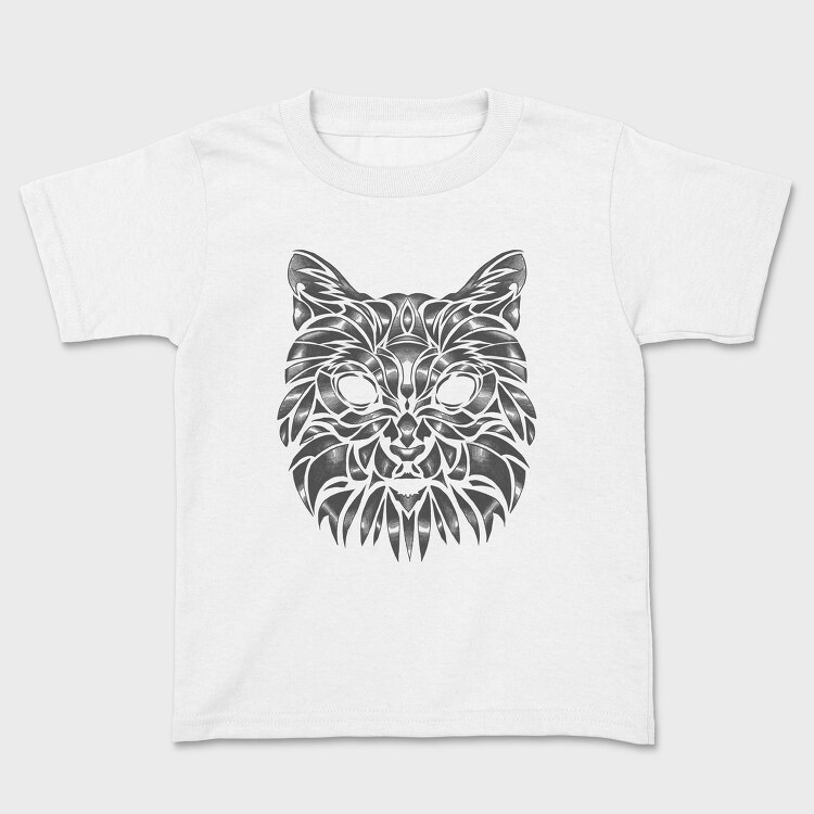 Hand Drawn Cat Animal Face Monochrome Fade, Tricou Copii