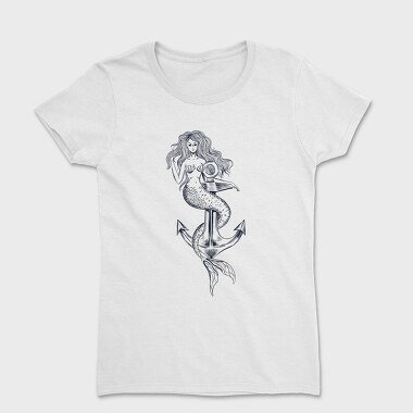 Hand Drawn Mermaid Siren And Anchor, Tricou Femei